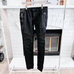 Balmain Waxed Coated Biker Moto Denim Jeans